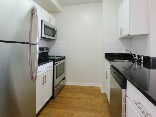 Kitchen with Stainless Steel Appliances and Hard Surface Flooring