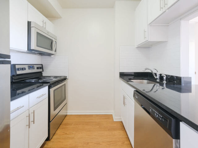 Kitchen with Stainless Steel Appliances and Hard Surface Flooring