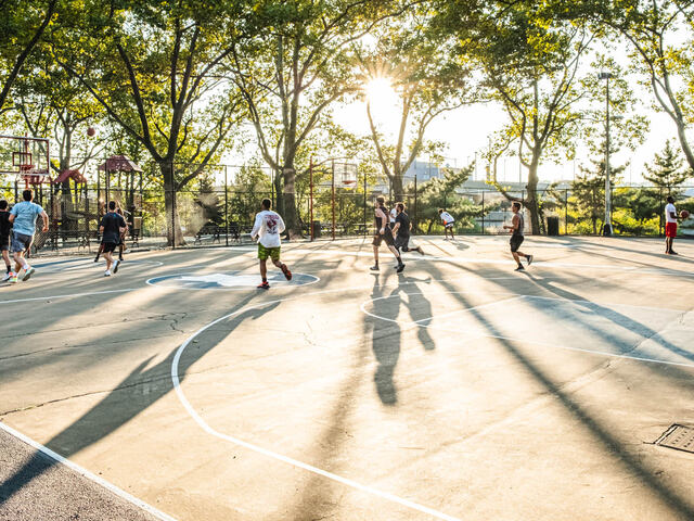 Get in a quick pick-up game or just shoot some hoops at the local park.