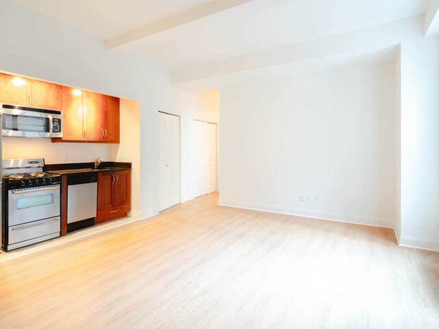 Kitchen and Living Room with Hardwood Floors