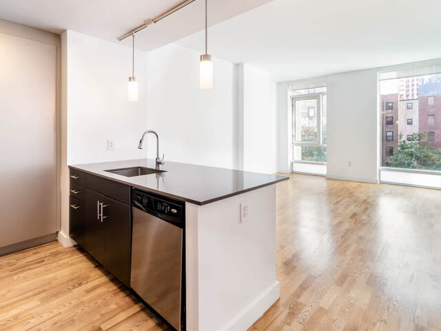 Kitchen and Living Room with Floor-to-Ceiling Windows