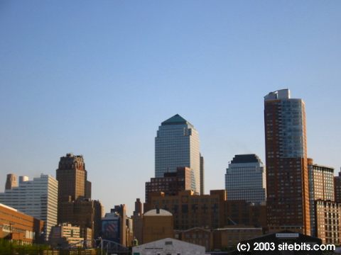 Battery Park City at sunset.