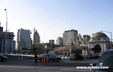 View of Chinatown from Manhattan Bridge Ramp