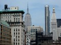 Upper floors and roofs of Flatiron District buildings, seen from Union Square.